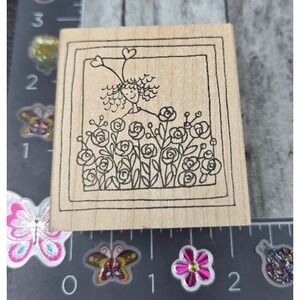 Lockhart Woman Hearts Headband Flowers 7003 2008 Rubber Stamp Wood #O18